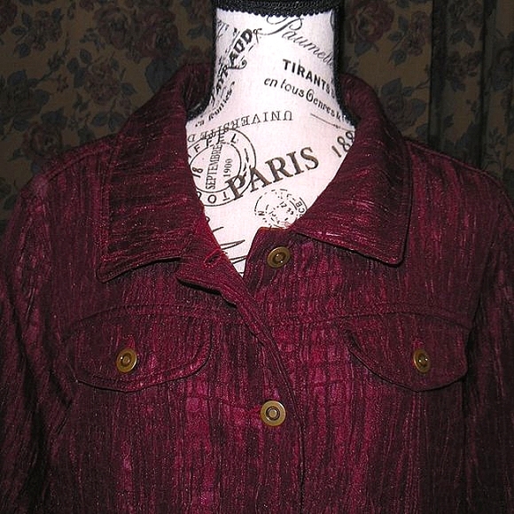 Christopher & Banks Women's XL Jacket Blazer Burgundy Pockets Textured New Tags - Picture 2 of 10